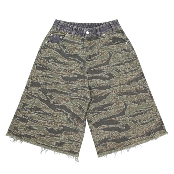 Men's retro freight denim shorts, summer street embroidery printed camouflage jeans, men's fashion brand