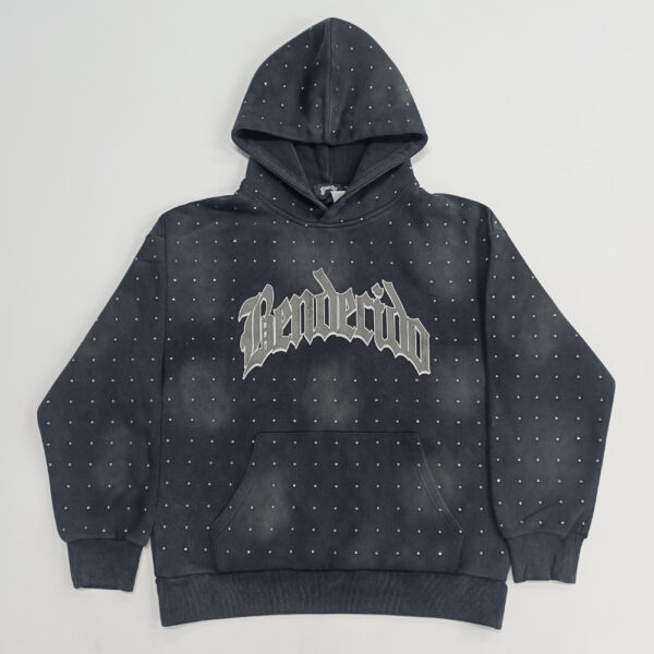 Newly designed acid washed hot stamping printed hooded sweatshirt for men, cotton hooded sweatshirt