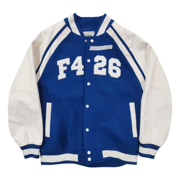 Men's Baseball Style Blue and White Letter American Hoodie Men's Coat