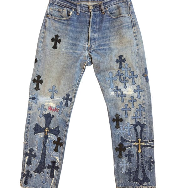 High quality custom embroidered jeans, fashionable street hip-hop mid waist loose jeans, men's denim pants